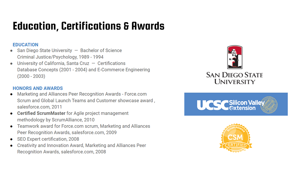 Education, Certificates, and Awards